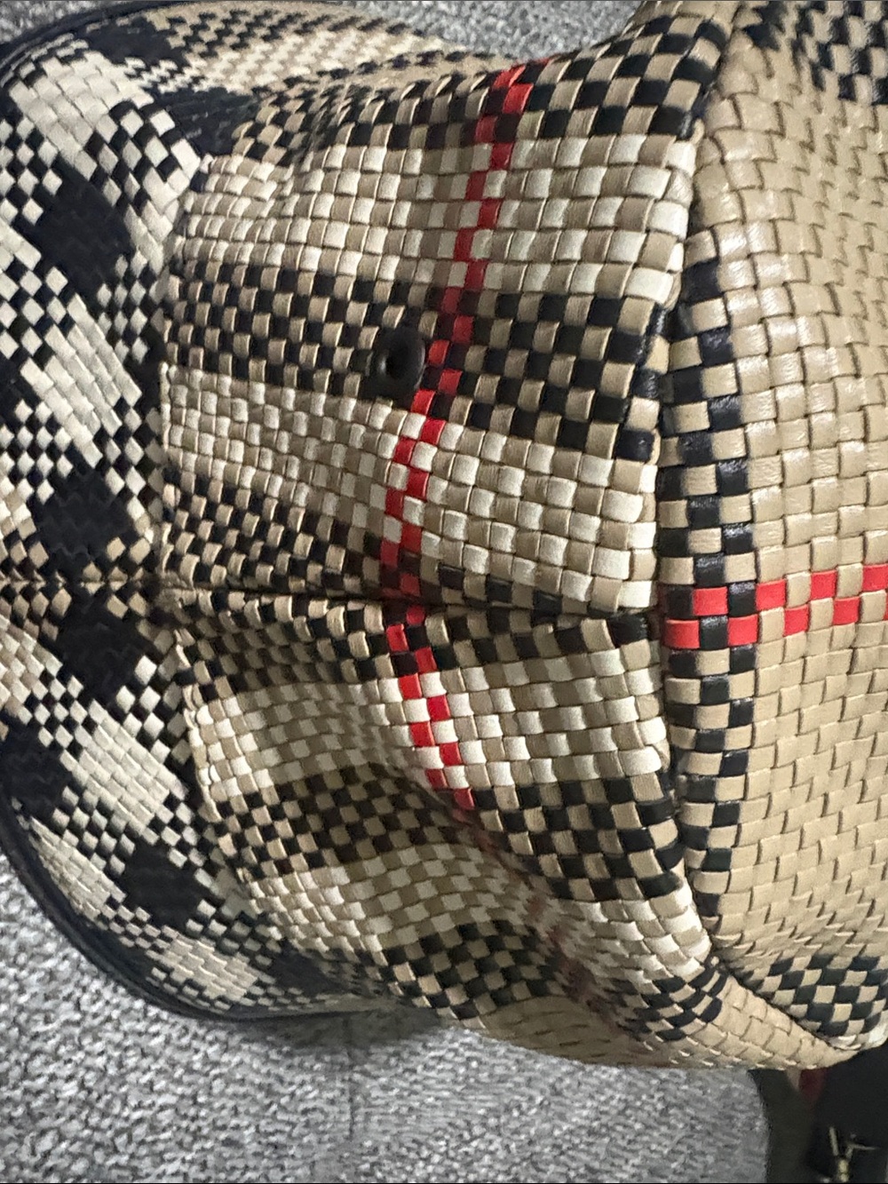 Burberry Woven Check Pattern Bucket Hat - Beige/Black/Red unisex